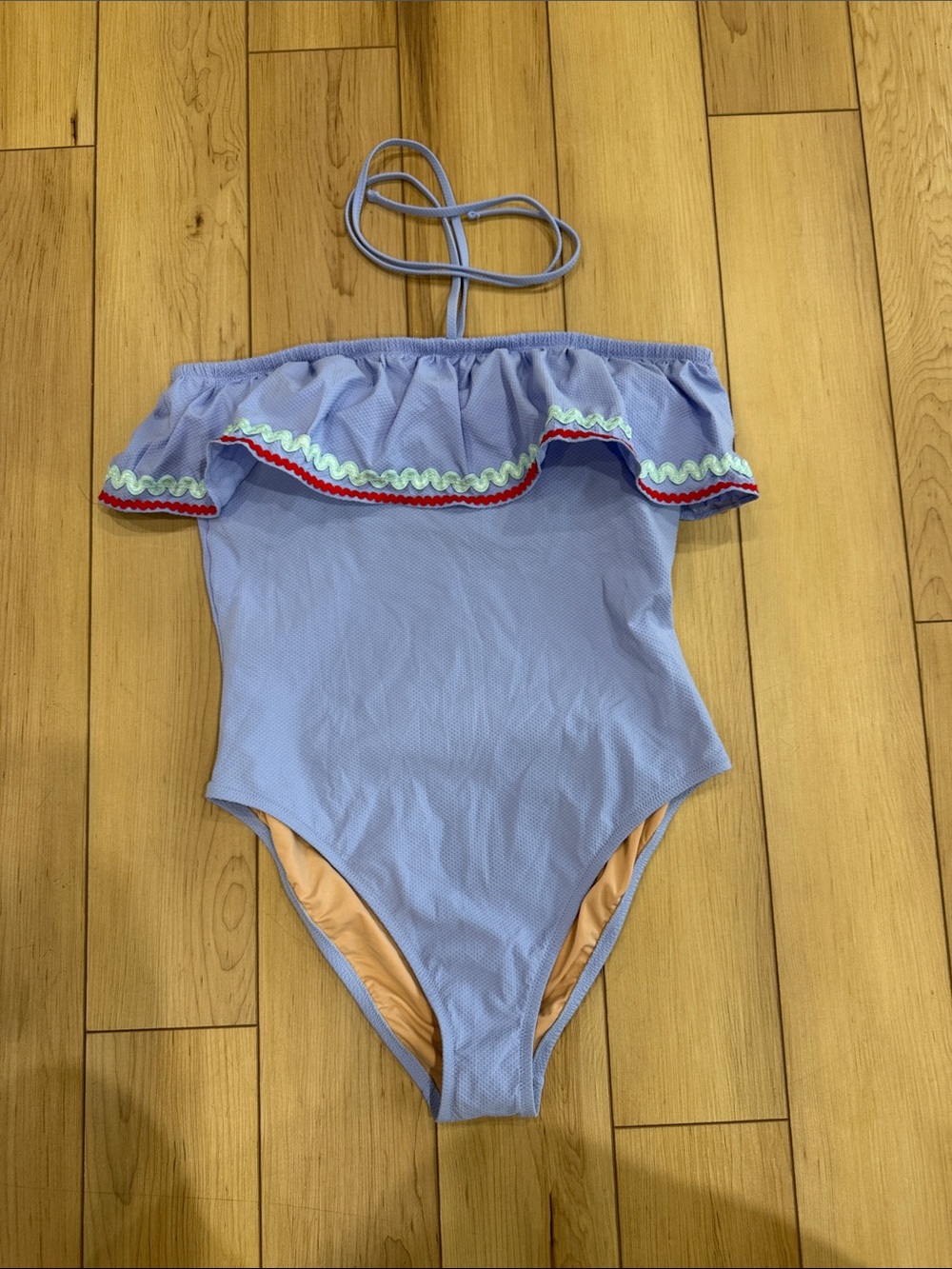 J. Crew Light Blue One-Piece Swimsuit with Ruffle Trim
